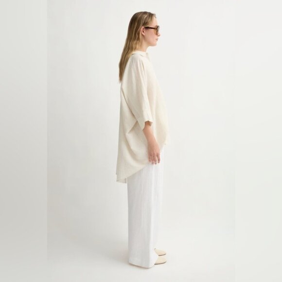 Posse linen shirt Beige Button-Down minimal oversized sophisticated one size - Picture 4 of 16